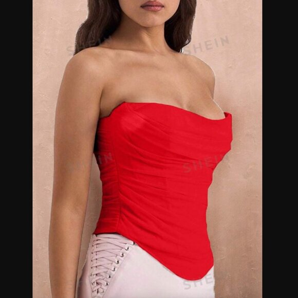 SHEIN Red Strapless Crop Top W/ Built In Corset, NWOT - Picture 3 of 11